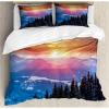 Ambesonne Christmas Duvet Cover Set, Reindeer and Snowflakes in Abstract Balls Ornament Vintage Design Paper Art Image, Decorative 3 Piece Bedding Set with 2 Pillow Shams, King Size, Beige(Orange Blue)