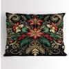 Ambesonne Christmas Pillow Sham, Black Xmas with Victorian Leaves and Flowery Huddle Snowflake Details, Decorative Standard Size Printed Pillowcase, 26″ X 20″, Dark Pink Green Khaki