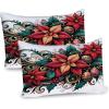 Ambesonne Christmas Pillow Sham Set of 2, Poinsettia Xmas Flowers with Ornate Globes Illustration Print, Quality Microfiber Bedding Item for All Seasons, 36″ x 20″, Hot Pink Forest Green and Tan
