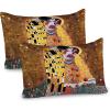 Ambesonne Christmas Pillow Sham Set of 2, Romantic Xmas in Golden Yellow Tones Theme with Man and Woman Kissing, Quality Microfiber Bedding Item for All Seasons, 30″ x 20″, Ginger Mustard Amber