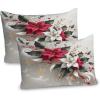 Ambesonne Christmas Pillow Sham Set of 2, Traditional Xmas with Poinsettia Flowers Ornate and Snowflakes, Quality Microfiber Bedding Item for All Seasons, 26″ x 20″, Pale Vermilion and Grey Teal