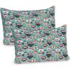 Ambesonne Christmas Pillow Sham Set of 2, Whimsical Happy Dogs and Puppies with Santa’s Hat Illustration Print, Quality Microfiber Bedding Item for All Seasons, 26″ x 20″, Seafoam Vermilion Green