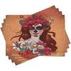 Ambesonne Day of The Dead Place Mats Set of 4, Dia de Los Muertos Spanish Culture Mexican Skull Art, Washable Fabric Placemats for Dining Table, Standard Size, Cinnamon Magenta