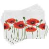 Ambesonne Floral Place Mats Set of 4, Poppies of Spring Season Pastoral Flowers Botany Bouquet Field Nature Theme Art, Washable Fabric Placemats for Dining Table, Standard Size, Orange Green