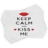 Ambesonne Keep Calm Place Mats Set of 4, Kiss Me Poster Design with Red Hearts and a Kiss Valentines Day Romance, Washable Fabric Placemats for Dining Room Kitchen Table Decor, Black Red White