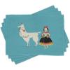 Ambesonne Llama Place Mats Set of 4, Peruvian Woman Knitting with a White Alpaca Wrapped with Flower Colorful Illustration, Washable Fabric Placemats for Dining Table, Standard Size, Sea Blue