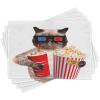 Ambesonne Movie Theater Place Mats Set of 4, Cat Popcorn and Drink Watching Film Glasses Entertainment Cinema Fun, Washable Fabric Placemats for Dining Table, Standard Size, Cream Red