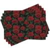 Ambesonne Rose Place Mats Set of 4, Valentine’s Day Retro Style Petals with Leaves Ornamental Growth Pattern, Washable Fabric Placemats for Dining Room Kitchen Table Decor, Ruby Hunter Green Black