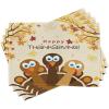 Ambesonne Turkey Place Mats Set of 4, Happy Thanksgiving Falling Leaves and Poultry Birds Harvest Time Celebration, Washable Fabric Placemats for Dining Table, Standard Size, Brown Cream