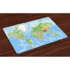 Ambesonne World Map Place Mats Set of 4, Classic Map of The Earth Continents Countries Oceans Mountains Vacation Themed, Washable Fabric Placemats for Dining Table, Standard Size, Multicolor