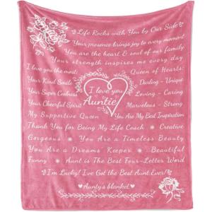 Ambesonne Aunt Gift Blanket, Custom Best Auntie Present for Birthday & Christmas from Niece Nephew, Flannel Fleece Bed & Throw Cover Filled with Appreciation Love Words, 50″ x 70″, Jade Green(Pink)