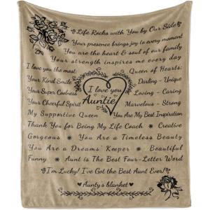 Ambesonne Aunt Gift Blanket, Custom Best Auntie Present for Birthday & Christmas from Niece Nephew, Flannel Fleece Bed & Throw Cover Filled with Appreciation Love Words, 50″ x 70″, Jade Green(Tan)