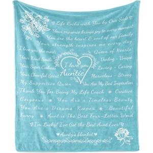Ambesonne Aunt Gift Blanket, Custom Best Auntie Present for Birthday & Christmas from Niece Nephew, Flannel Fleece Bed & Throw Cover Filled with Appreciation Love Words, 50″ x 70″, Jade Green(Turquoise)