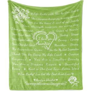 Ambesonne Aunt Gift Blanket, Custom Best Auntie Present for Birthday & Christmas from Niece Nephew, Flannel Fleece Bed & Throw Cover Filled with Appreciation Love Words, 50″ x 70″, Jade Green(Pistachio Green)