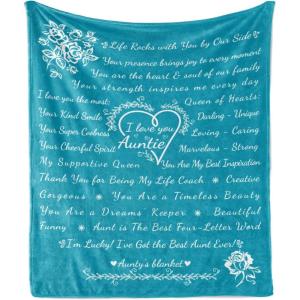 Ambesonne Aunt Gift Blanket, Custom Best Auntie Present for Birthday & Christmas from Niece Nephew, Flannel Fleece Bed & Throw Cover Filled with Appreciation Love Words, 50″ x 70″, Jade Green(Petrol Blue)