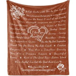 Ambesonne Aunt Gift Blanket, Custom Best Auntie Present for Birthday & Christmas from Niece Nephew, Flannel Fleece Bed & Throw Cover Filled with Appreciation Love Words, 50″ x 70″, Jade Green(Rust)
