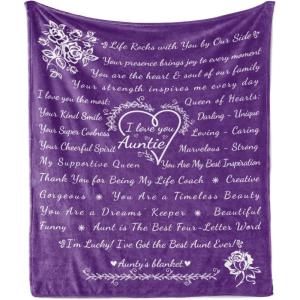 Ambesonne Aunt Gift Blanket, Custom Best Auntie Present for Birthday & Christmas from Niece Nephew, Flannel Fleece Bed & Throw Cover Filled with Appreciation Love Words, 50″ x 70″, Jade Green(Purple)