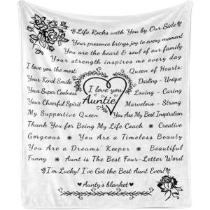 Ambesonne Aunt Gift Blanket, Custom Best Auntie Present for Birthday & Christmas from Niece Nephew, Flannel Fleece Bed & Throw Cover Filled with Appreciation Love Words, 50″ x 70″, Jade Green(White)
