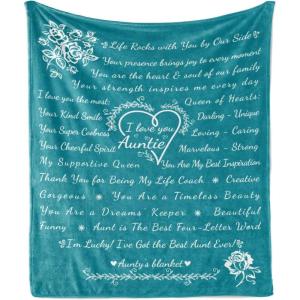 Ambesonne Aunt Gift Blanket, Custom Best Auntie Present for Birthday & Christmas from Niece Nephew, Flannel Fleece Bed & Throw Cover Filled with Appreciation Love Words, 50″ x 70″, Jade Green(Teal)