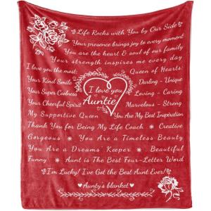 Ambesonne Aunt Gift Blanket, Custom Best Auntie Present for Birthday & Christmas from Niece Nephew, Flannel Fleece Bed & Throw Cover Filled with Appreciation Love Words, 50″ x 70″, Jade Green(Red)