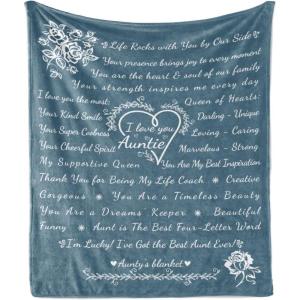 Ambesonne Aunt Gift Blanket, Custom Best Auntie Present for Birthday & Christmas from Niece Nephew, Flannel Fleece Bed & Throw Cover Filled with Appreciation Love Words, 50″ x 70″, Jade Green(Slate Blue)