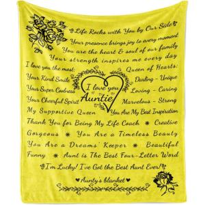 Ambesonne Aunt Gift Blanket, Custom Best Auntie Present for Birthday & Christmas from Niece Nephew, Flannel Fleece Bed & Throw Cover Filled with Appreciation Love Words, 50″ x 70″, Jade Green(Yellow)