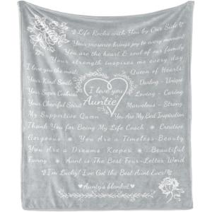 Ambesonne Aunt Gift Blanket, Custom Best Auntie Present for Birthday & Christmas from Niece Nephew, Flannel Fleece Bed & Throw Cover Filled with Appreciation Love Words, 50″ x 70″, Jade Green(Pale Grey)