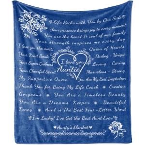 Ambesonne Aunt Gift Blanket, Custom Best Auntie Present for Birthday & Christmas from Niece Nephew, Flannel Fleece Bed & Throw Cover Filled with Appreciation Love Words, 50″ x 70″, Jade Green(Royal Blue)
