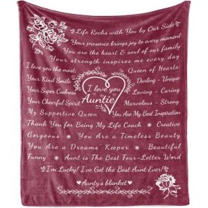 Ambesonne Aunt Gift Blanket, Custom Best Auntie Present for Birthday & Christmas from Niece Nephew, Flannel Fleece Bed & Throw Cover Filled with Appreciation Love Words, 50″ x 70″, Jade Green(Raspberry)