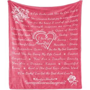 Ambesonne Aunt Gift Blanket, Custom Best Auntie Present for Birthday & Christmas from Niece Nephew, Flannel Fleece Bed & Throw Cover Filled with Appreciation Love Words, 50″ x 70″, Jade Green(Rose)