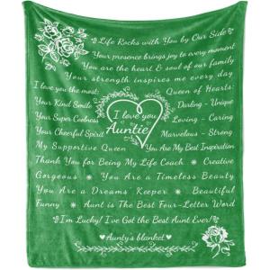 Ambesonne Aunt Gift Blanket, Custom Best Auntie Present for Birthday & Christmas from Niece Nephew, Flannel Fleece Bed & Throw Cover Filled with Appreciation Love Words, 50″ x 70″, Jade Green(Green)