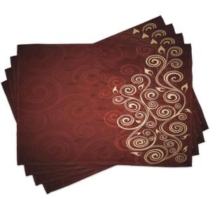 Ambesonne Burgundy Place Mats Set of 4, Floral Swirls Ivy Image Ombre Details Grunge Backdrop Flower Art, Washable Fabric Placemats for Dining Table, Standard Size, Cream Ruby