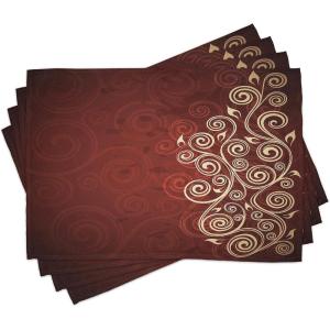 Ambesonne Burgundy Place Mats Set of 8, Floral Swirls Ivy Image Ombre Details Grunge Backdrop Flower Art, Washable Fabric Placemats for Dining Table, Placemat 8 pcs, Cream Ruby