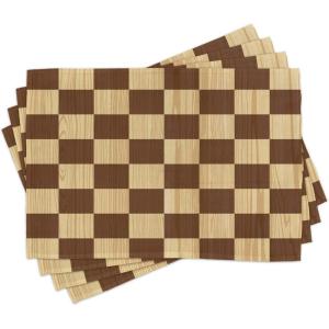Ambesonne Checkered Place Mats Set of 4, Empty Checkerboard Wooden Seem Mosaic Texture Image Chess Game Hobby Theme, Washable Fabric Placemats for Dining Table, Standard Size, Pale Brown