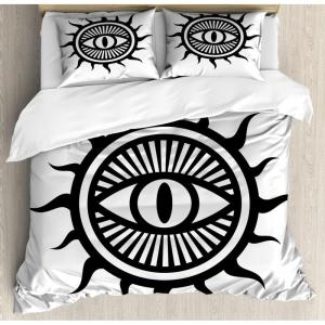 Ambesonne Christmas Duvet Cover Set, Reindeer and Snowflakes in Abstract Balls Ornament Vintage Design Paper Art Image, Decorative 3 Piece Bedding Set with 2 Pillow Shams, King Size, Beige(Black and White)
