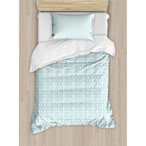 Ambesonne Christmas Duvet Cover Set, Reindeer and Snowflakes in Abstract Balls Ornament Vintage Design Paper Art Image, Decorative 3 Piece Bedding Set with 2 Pillow Shams, King Size, Beige(Pale Blue White)