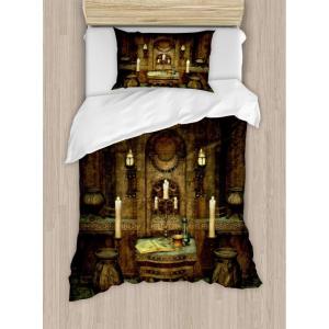 Ambesonne Christmas Duvet Cover Set, Reindeer and Snowflakes in Abstract Balls Ornament Vintage Design Paper Art Image, Decorative 3 Piece Bedding Set with 2 Pillow Shams, King Size, Beige(Brown)