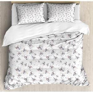 Ambesonne Christmas Duvet Cover Set, Reindeer and Snowflakes in Abstract Balls Ornament Vintage Design Paper Art Image, Decorative 3 Piece Bedding Set with 2 Pillow Shams, King Size, Beige(White)