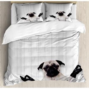 Ambesonne Christmas Duvet Cover Set, Reindeer and Snowflakes in Abstract Balls Ornament Vintage Design Paper Art Image, Decorative 3 Piece Bedding Set with 2 Pillow Shams, King Size, Beige(White and Black)