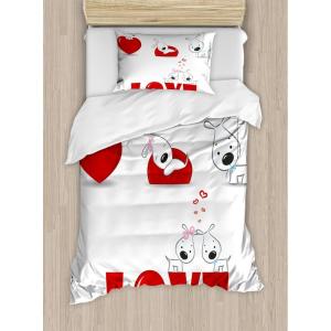 Ambesonne Christmas Duvet Cover Set, Reindeer and Snowflakes in Abstract Balls Ornament Vintage Design Paper Art Image, Decorative 3 Piece Bedding Set with 2 Pillow Shams, King Size, Beige(Red White)