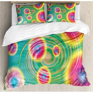 Ambesonne Christmas Duvet Cover Set, Reindeer and Snowflakes in Abstract Balls Ornament Vintage Design Paper Art Image, Decorative 3 Piece Bedding Set with 2 Pillow Shams, King Size, Beige(Green Yellow)
