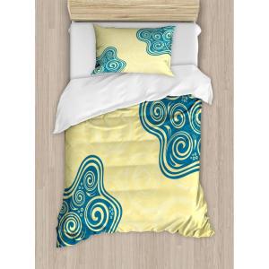 Ambesonne Christmas Duvet Cover Set, Reindeer and Snowflakes in Abstract Balls Ornament Vintage Design Paper Art Image, Decorative 3 Piece Bedding Set with 2 Pillow Shams, King Size, Beige(Yellow Blue)