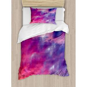 Ambesonne Christmas Duvet Cover Set, Reindeer and Snowflakes in Abstract Balls Ornament Vintage Design Paper Art Image, Decorative 3 Piece Bedding Set with 2 Pillow Shams, King Size, Beige(Purple)