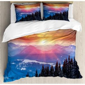 Ambesonne Christmas Duvet Cover Set, Reindeer and Snowflakes in Abstract Balls Ornament Vintage Design Paper Art Image, Decorative 3 Piece Bedding Set with 2 Pillow Shams, King Size, Beige(Orange Blue)
