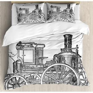 Ambesonne Christmas Duvet Cover Set, Reindeer and Snowflakes in Abstract Balls Ornament Vintage Design Paper Art Image, Decorative 3 Piece Bedding Set with 2 Pillow Shams, King Size, Beige(Charcoal Grey White)