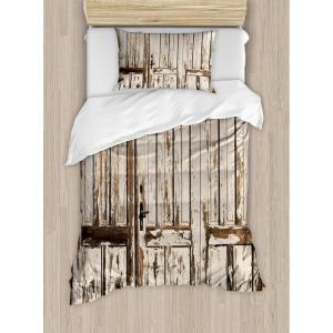 Ambesonne Christmas Duvet Cover Set, Reindeer and Snowflakes in Abstract Balls Ornament Vintage Design Paper Art Image, Decorative 3 Piece Bedding Set with 2 Pillow Shams, King Size, Beige(Brown White)