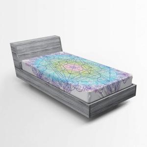 Ambesonne Christmas Fitted Sheet, Merry Christmas Lettering on an Abstract Modern Snowflake Dot Pattern, Soft Decorative Fabric Bedding All-Round Elastic Pocket, Queen Size, Charcoal Beige(Blue Multicolor)