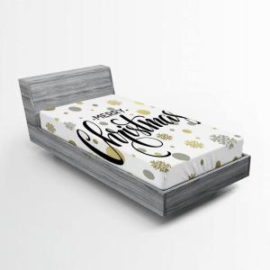 Ambesonne Christmas Fitted Sheet, Merry Christmas Lettering on an Abstract Modern Snowflake Dot Pattern, Soft Decorative Fabric Bedding All-Round Elastic Pocket, Queen Size, Charcoal Beige(Charcoal Beige)