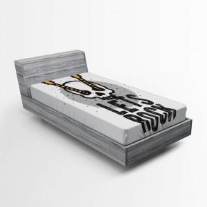 Ambesonne Christmas Fitted Sheet, Merry Christmas Lettering on an Abstract Modern Snowflake Dot Pattern, Soft Decorative Fabric Bedding All-Round Elastic Pocket, Queen Size, Charcoal Beige(Grey Mustard)