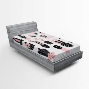 Ambesonne Christmas Fitted Sheet, Merry Christmas Lettering on an Abstract Modern Snowflake Dot Pattern, Soft Decorative Fabric Bedding All-Round Elastic Pocket, Queen Size, Charcoal Beige(Pink White)